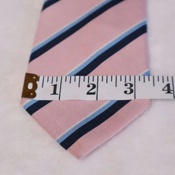 Paul Stuart Men's Silk/Wool Designer Repp Pink/Blue Striped Necktie Made in UK - Picture 7 of 8